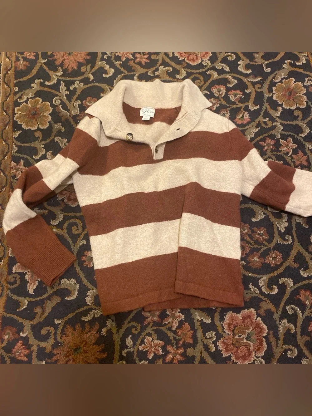 J. Crew Wide Stripe rugby Sweater in Brown & Cream